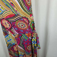 The Pyramid Collection Faux Wrap Psychedelic Jersey Knit Maxi Dress Womens XL