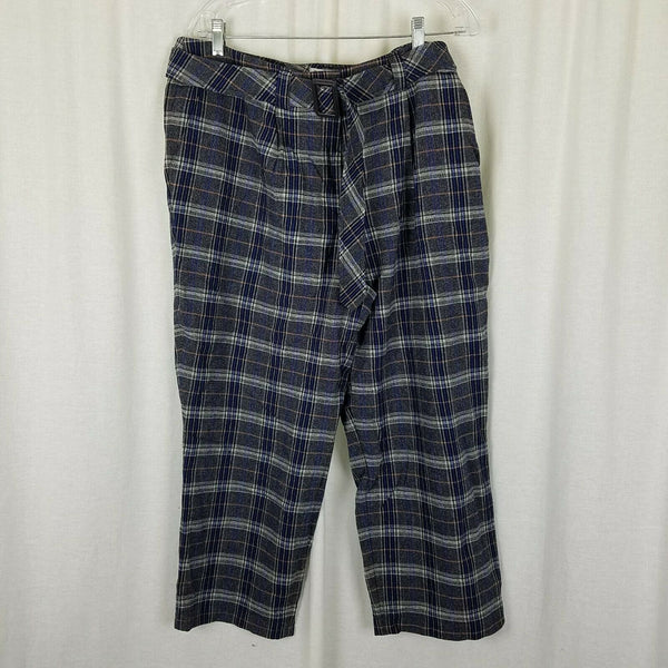 LL Bean Signature Plaid Wool Wide Legs Trousers Pants Womens 18 Belted Buckle