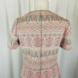 Vintage Mid Century Mod Polyester Sheath Dress Jersey Knit Womens S M Aztec Pink