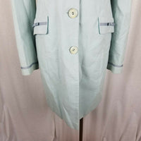 Long Tall Sally Cotton Summer Trench Coat Womens 12 Fitted Light Teal Blue Green