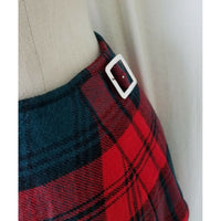 Vintage Belted Wool Tartan Scotch Plaid Kilt Wrap Skirt Womens S Red Buckles