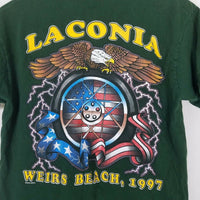 Vintage Laconia Weirs Beach 1997 Double Sided 90s Tee T-Shirt Mens L Eagle Flag