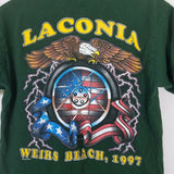 Vintage Laconia Weirs Beach 1997 Double Sided 90s Tee T-Shirt Mens L Eagle Flag