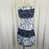 TopShop Floral Wide Striped Mini Short Dress Womens 6 Blue & White Prairie Twirl