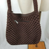 The Original Sak Chocolate Brown Crochet Zip Shoulder Handbag Bag Purse Knit
