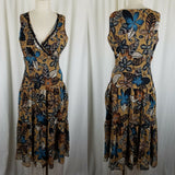 Coldwater Creek Summer Midi Dress Womens 8 Flowing Boho Large Flower Print Brown