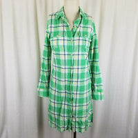 LL Bean Signature Plaid Button Up Shirt Dress Conversion Sleeve Summer Womens 2