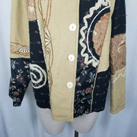 Indigo Moon Artsy Linen Abstract Patchwork Jacket Blazer Womens M Art to Wear