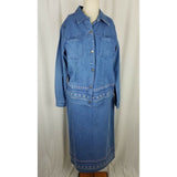 Denim & Co. 2 Piece Blue Jean Denim Skirt Shirt Jacket Outfit Set Suit Womens M