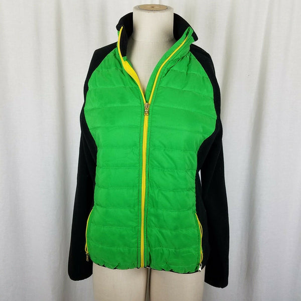 LRL Ralph Lauren Quilted Puffer Fleece Full Zip Up Jacket Womens L Green Black