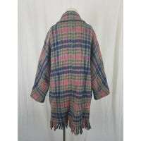 MacNaughtons Pitlochry Scotland Wool Plaid Fringed Woven Sweater Coat Womens M L