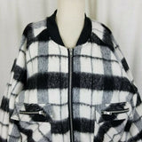 Forever 21 Contemporary Buffalo Plaid Mohair Wool Bomber Jacket Womens M Black