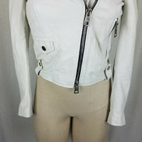 Imperial Asymmetrical Side Zip White Leather Moto Biker Jacket Womens XS Italy