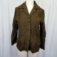 Vintage Brown Brushed Leather Jacket Blazer Insulated Fur Lined Womens 8 Suede