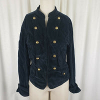 Live A Little Black Velvet Gothic Steampunk Military Band Jacket Womens M Gold