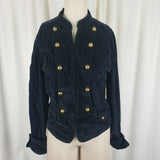 Live A Little Black Velvet Gothic Steampunk Military Band Jacket Womens M Gold