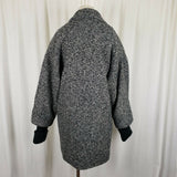 Britanny 80s Tweed Oversized Knit Trim Wool Peacoat Womens 12 USA Black & White