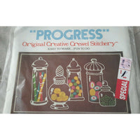 Vintage NOS PROGRESS Creative Crewel Stitchery Candy Shelf 238 Kitsch EMBROIDERY