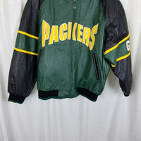 Vintage Mirage Green Bay Packers Leather Double Sided Bomber Jacket Mens XL NFL