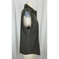 Jessica Holbrook Faux Suede Microfiber Sleeveless Button Up Shirt Top Womens L