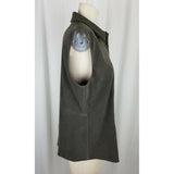 Jessica Holbrook Faux Suede Microfiber Sleeveless Button Up Shirt Top Womens L
