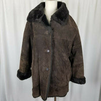 Jones New York Leather Faux Shearling Sherpa Berber Deep Pile Fur Peacoat M