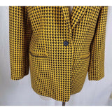 Vintage 60s Jane Justin 100% Wool Loud Checkered Yellow Blazer Jacket Womens 12