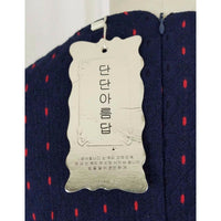 NWT Xian Dong Polka Dotted Woven Brocade Dress Womens S Korea Fit & Flare Navy