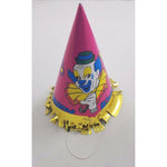 Vintage Circus Clown Happy Birthday Party Paper Cone Hat Pink Bozo Gold Fringe