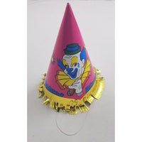 Vintage Circus Clown Happy Birthday Party Paper Cone Hat Pink Bozo Gold Fringe