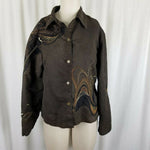 Chicos Embroidered Embellished Button Up Shirt Jacket Womens 2 L Art to Wear