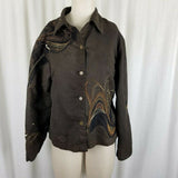 Chicos Embroidered Embellished Button Up Shirt Jacket Womens 2 L Art to Wear