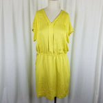 Banana Republic Chartreuse Yellow Pintuck Blouson VNeck Dress Womens M 2017