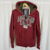 American Eagle Full Zip Up Waffle Lined Fur Trim Hoodie Sweatshirt Jacket Mens S