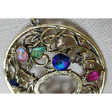 Colorful Jeweled Medallion Pendant Necklace Silver Filigree Statement Charm