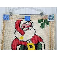 Vintage SANTA Claus Wool Latch Hook Christmas WALL HANGING Rug COMPLETED 21x26