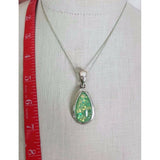 Faux Green Opal Pendant Necklace Confetti Silver Chain Statement Charm Resin