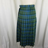 Vintage Crazy Horse Wool Tartan Plaid Pleated Long Midi Skirt Womens 5/6 Green