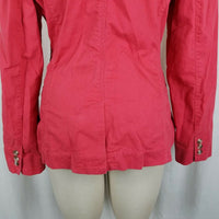 LL Bean Cotton Canvas Stretch Blazer Jean Jacket Womens S Three Button Up Coral