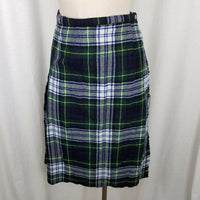 Vintage Wool Tartan Scotch Plaid Kilt Wrap Skirt Womens S Green Blue Safety Pin