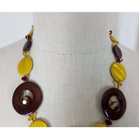 Yellow Brown Glass Circle Beads BEADED Bib NECKLACE Contemporary Statement Piece