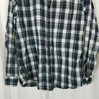 LL Bean Tartan Plaid Flannel Button Up Long Sleeve Camp Shirt Mens M Blue Yellow