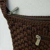 The Original Sak Chocolate Brown Crochet Zip Shoulder Handbag Bag Purse Knit