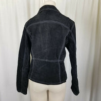 Wilsons Leather Maxima Black Cropped Suede Snap Up Stitched Jacket Womens L