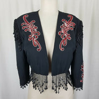 Alex Evenings Beaded Avant Garde Fringe Glam Rock Jacket Cropped Bolero Womens S