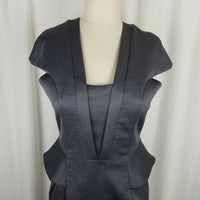 Bastyan Fitted Peplum Dress Slate Gray Womens 8 Cap Sleeve Avant Garde Cotton