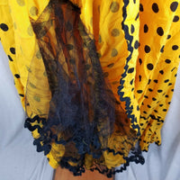 Vintage Yellow and Black Polka Dotted CanCan Twirl Skirt Womens XL Lace Underlay