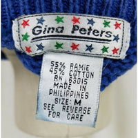 Vintage Gina Peters Loud Nautical Stars Knit Pullover Sweater Womens M Blue 90s