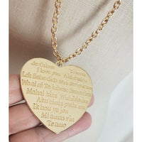 Gold I Love You Heart Pendant Multiple Languages Rope Chain Medallion NECKLACE