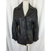 Marc New York Distressed Black Leather Jacket Womens M Fitted Tailored Button Up